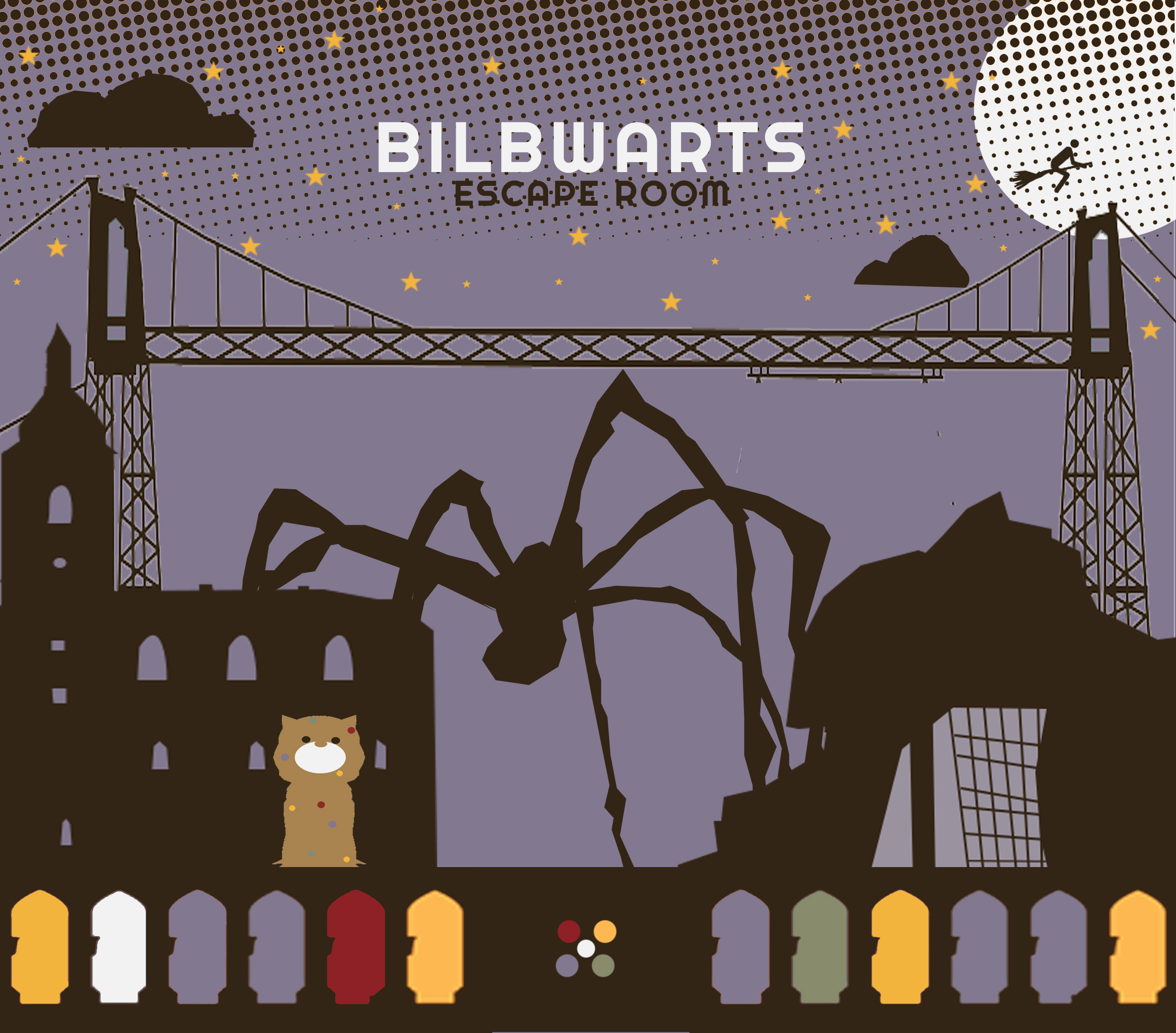 Fondo con Ilustraciones de la Araña de Bilbao, Iglesia de San Antón y museo Gugghenheim de Bilbao.